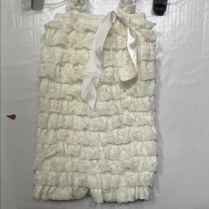 Elegant Cream Lace Ruffle Kids One Piece. Perfect for Easter or for christening.